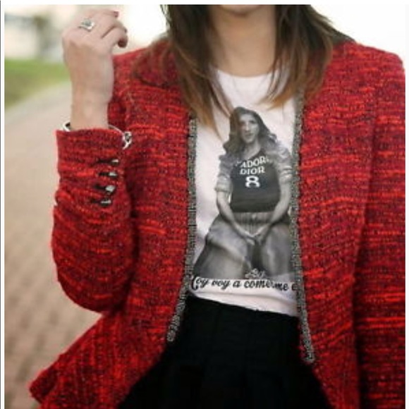 Zara Jackets & Blazers - Zara Boucle Chain Trim Jacket